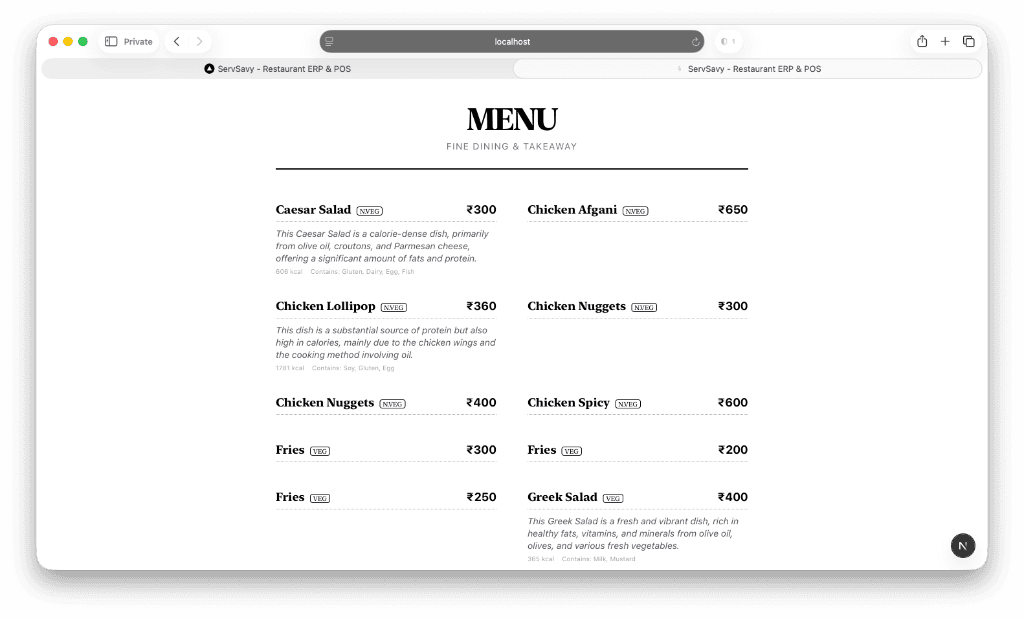 Publish High Quality Menu