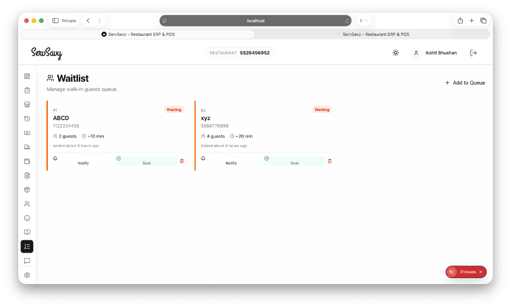 Customer Waiting Queue Manager